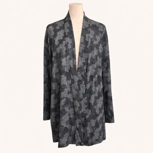 Elliott Lauren Gray Camo Open Front Cardigan Jacket XL Long Knit